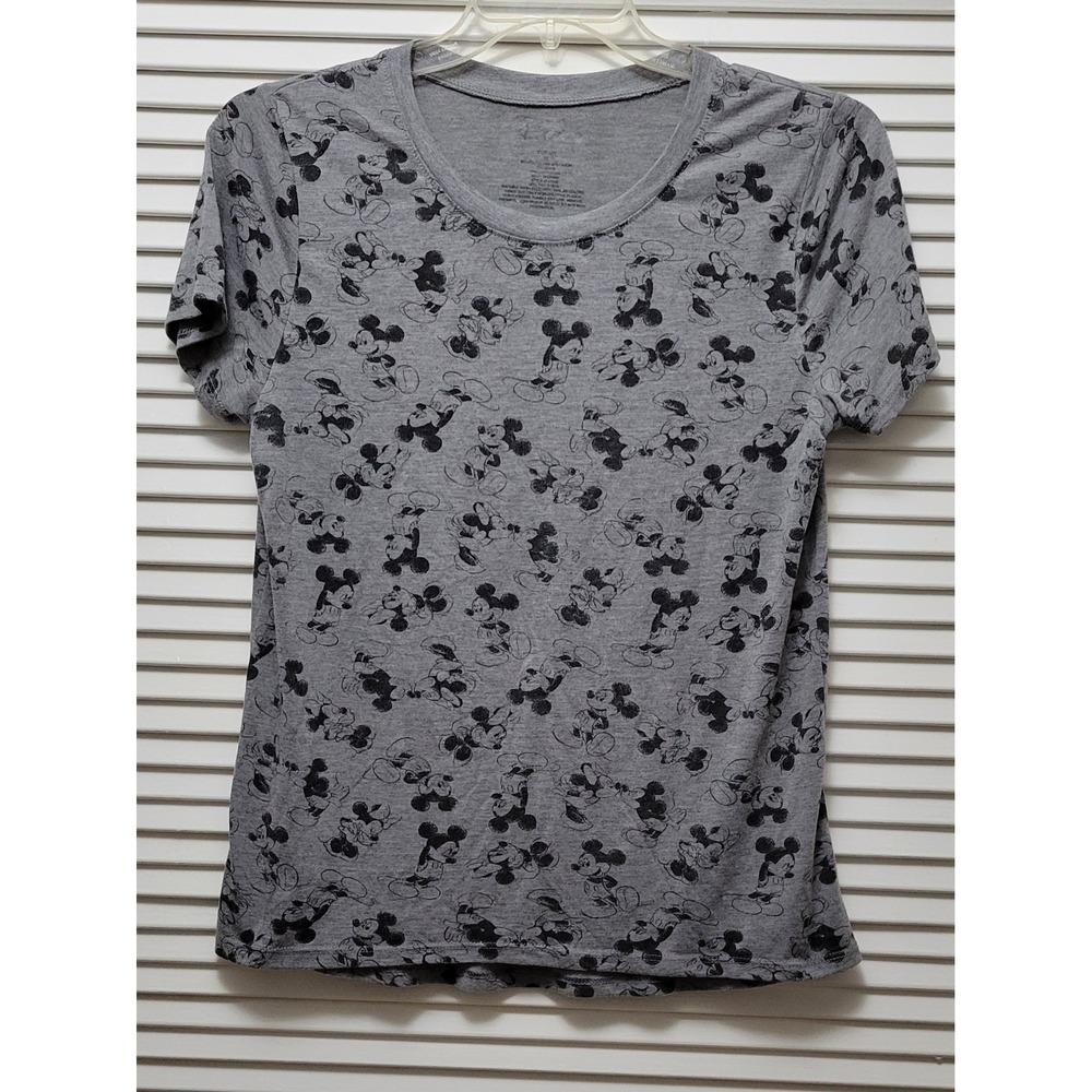 Disney Women Mickey Mouse Gray Scoop Neck Short Sleeve T-Shirt